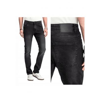Blugi Barbati -  Style Felix - Marime W38-L30 - Negru - Regular Fit - Bumbac - Design Clasic Casual - Lungi - Ideal Pentru Uz Zilnic