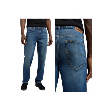 Blugi Barbati -  Style West Deacon - W33-L34 US - Albastru - Slim Fit - Bumbac - Design Clasic Casual - Ideal Pentru Uz Zilnic - Lungi