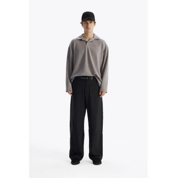 Bluza barbati -  supradimensionat - guler deschis - gri ardezie - amestec de materiale