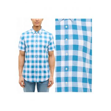 Camasa casual de barbati -  Marimea l - Albastru - Stil Berkeley - Croiala regulara dreapta - Nasturi rezistenti - Amestec lejer de vara realizat din bumbac 55% si in 45% natural de calitate