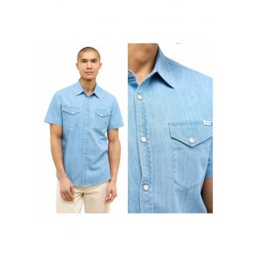 Camasa eleganta de barbati -  Marimea l - Albastru - Stil Eloy - Croiala regulara dreapta standard - Inchidere frontala cu nasturi fini - Fabricat din bumbac premium 100% respirabil si fin