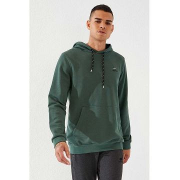 Hanorac  Barbati - Gluga - Buzunar - Verde padure - 85% bumbac - 15% poliester