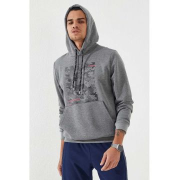 Hanorac  barbati - imprimeu camuflaj - gri - 70% bumbac - 25% poliester - 5% elastan