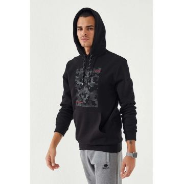 Hanorac  barbati - imprimeu camuflaj - negru - 70% bumbac - 25% poliester - 5% elastan
