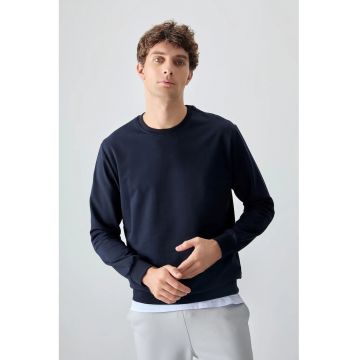 Hanorac  bleumarin - bumbac-poliester-elastan - pentru barbati - guler rotund - simplu -
