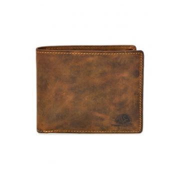 Portofel barbati piele naturala maro antichizat 12 x 10 cm - Vintage -