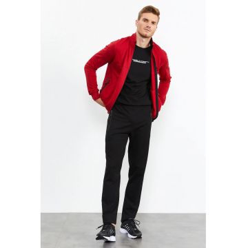Set activ barbati -  hanorac cu fermoar si pantaloni asortati - rosu - bumbac - poliester - elastan
