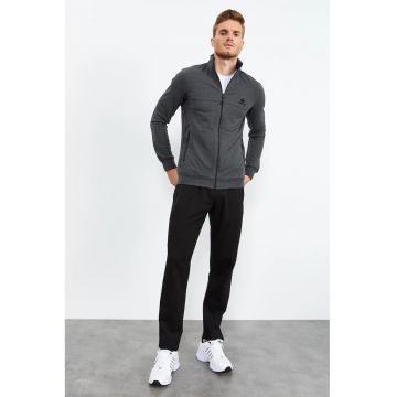 Set activ trening barbati -  hanorac cu fermoar si pantaloni - gri antracit - bumbac