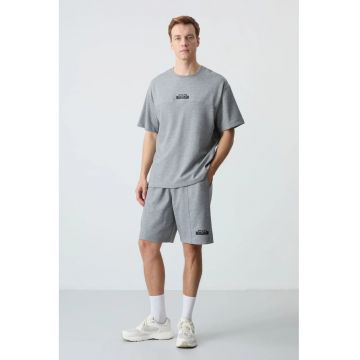 Set Activ -  Tricou si Pantaloni Scurti Barbati Oversized - Gri - Bumbac/Poliester