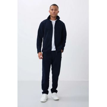 Set Trening Barbati  Bluza cu Fermoar si Pantaloni -Albastru Marin - Poliester