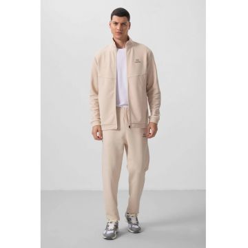 Set Trening Barbati  Bluza cu Fermoar si Pantaloni - Bej Natural - Lejer - 60% poliester - 40% bumbac
