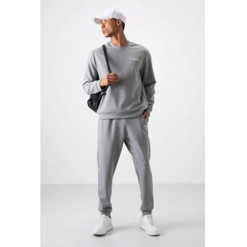 Set Trening Barbati  Bluza cu Maneca Lunga si Pantaloni - Bumbac/Poliester - Gri