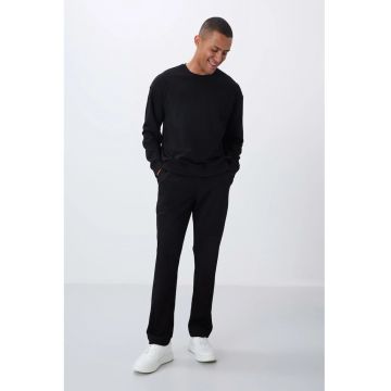 Set Trening Barbati  Bumbac/Poliester - Bluza si Pantaloni - Elastic - Negru