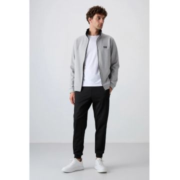 Set Trening -  Barbati - Gri Deschis - Fleece - Fermoar - 77% poliester/23% bumbac