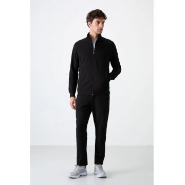 Set Trening Barbati  Hanorac cu Fermoar si Pantaloni - Gri Antracit - Bumbac si Poliester