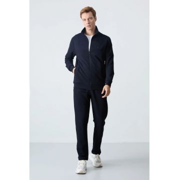 Set Trening Barbati  Hanorac cu Fermoar si Pantaloni - Negru - Bumbac si Poliester
