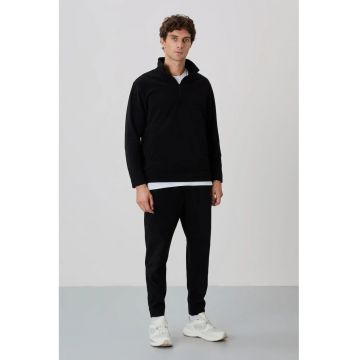 Set Trening Barbati -  Hanorac cu Fermoar si Pantaloni - Negru - Poliester