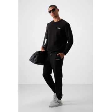 Set Trening Barbati  Hanorac cu Maneca Lunga si Pantaloni - Negru - Bumbac/Poliester