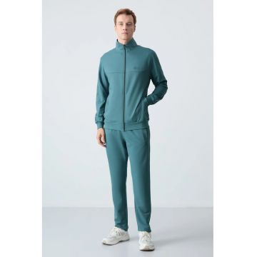 Set Trening Lifestyle Barbati -  Hanorac cu Fermoar si Pantaloni - Bumbac/Poliester - Albastru Marocan