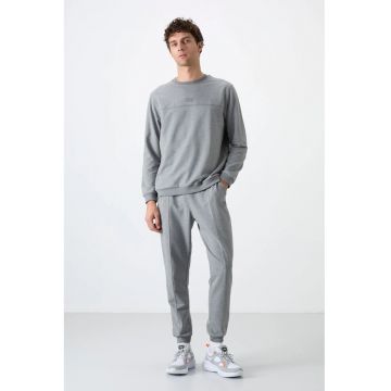 Set Trening Lifestyle Barbati -  Hanorac si Pantaloni din Fleece - Gri - Elastic - Bumbac