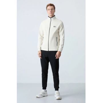 Set Trening Lifestyle Barbati -  Hanorac si Pantaloni din Fleece - Ivory Natural - Poliester/Bumbac