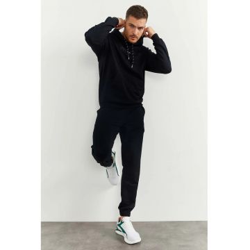 Set Trening Lifestyle Barbati -  Hanorac si Pantaloni Oversized - Negru - Bumbac