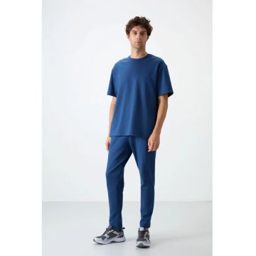 Set Trening Lifestyle Barbati -  Oversized Tricou si Pantaloni - Moroccan Blue - Bumbac/Poliester