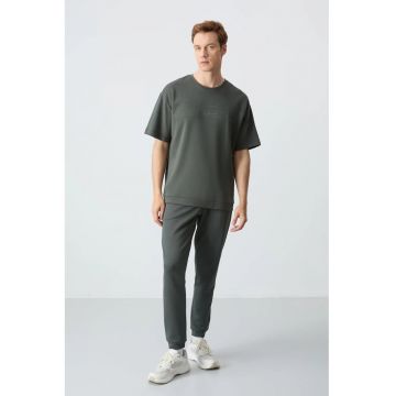 Set Trening Lifestyle Barbati -  Set de tricou si pantaloni supradimensionati - Verde padure - 82% bumbac/18% poliester