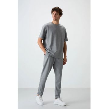Set Trening Lifestyle Barbati -  Set tricou si pantaloni supradimensionati - Gri - Bumbac/Poliester