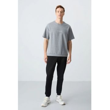 Set Trening Lifestyle Barbati -  Tricou si Pantaloni Oversized - Gri - Bumbac/Poliester