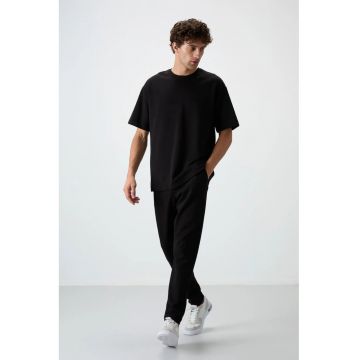 Set Trening Lifestyle Barbati -  Tricou si pantaloni supradimensionati - Negru - Bumbac/Poliester