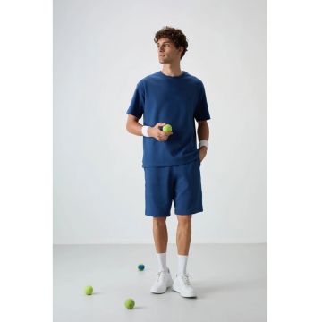 Set Trening Lifestyle Barbati -  Tricou Supradimensionat si Pantaloni Scurti - Albastru Marocan - Bumbac/Poliester