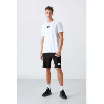 Set Tricou si Pantaloni Scurti Barbati -  Imprimat - Negru/Alb - Bumbac