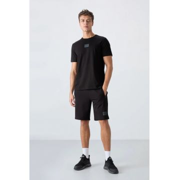 Set Tricou si Pantaloni Scurti Barbati -  Imprimat - Negru - Bumbac