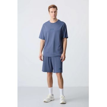 Set Tricou si Pantaloni Scurti Supradimensionati  Barbati - Maya Blue - 82% bumbac/18% poliester