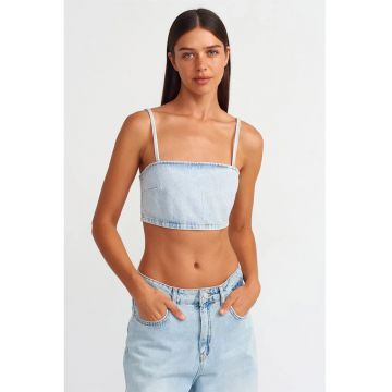 Topu barbati -  top scurt denim - albastru deschis - bumbac