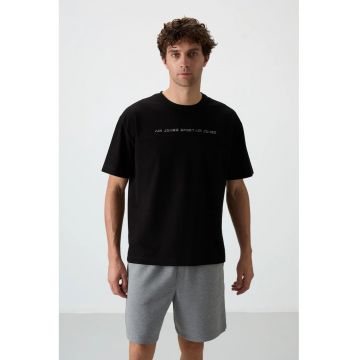 Tricou barbati -  supradimensionat - broderie - negru - bumbac/poliester