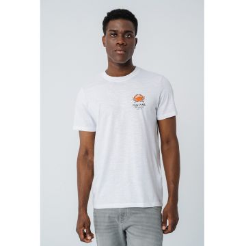 Tricou cu decolteu la baza gatului si imprimeu grafic Austin - Alb/Portocaliu