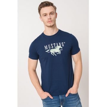 Tricou de bumbac cu imprimeu logo - Bleumarin/Verde menta
