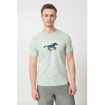 Tricou de bumbac cu imprimeu logo - Negru/Verde menta