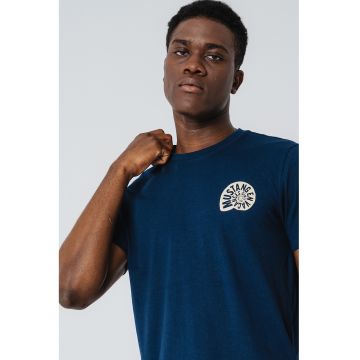 Tricou din bumbac cu decolteu la baza gatului - Crem/Bleumarin