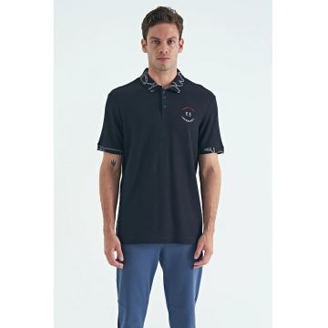Tricou Polo Barbati -  regular fit - negru - 100% bumbac - detalii brodate