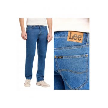 Blugi Dla Barbati -  Marimea 32/34 - Albastru - West - Croiala Regular Fit - Model Drept Regular - Talie Medie - Inchidere Fermoar