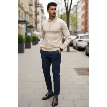 Bluza barbati bej slim fit S1212