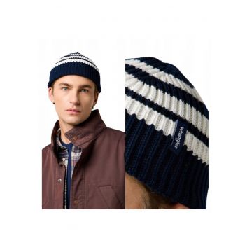 Caciula Barbati -  Marime Universala - Multicolor Bleumarin - Striped Beanie - Material 100% Acril - Tip De Iarna