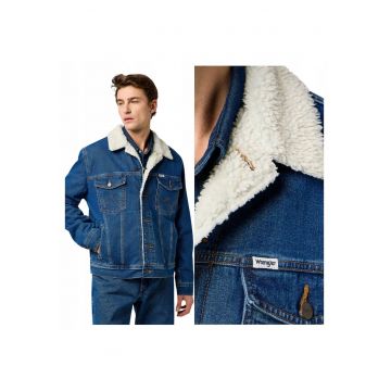 Jacheta Barbati -  Marimea 4Xl - Albastru - Sherpa Classic Jacket - Croiala Regular Fit - Inchidere Nasturi - 100% Bumbac