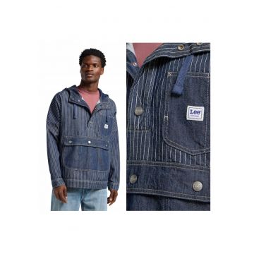 Jacheta De Blugi -  Marimea M - Albastru - Denim Anorak - Croiala Relaxed Fit - Inchidere Capse - Compozitie 100% Bumbac - 2 Buzunare