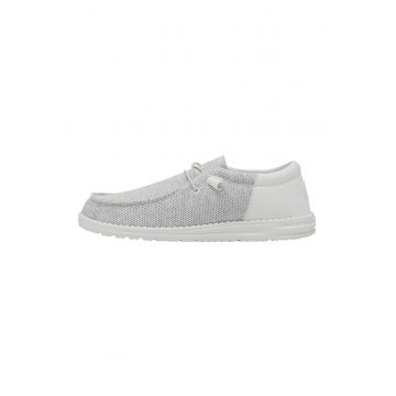 Mocasini din material textil cu sireturi - Gri deschis melange