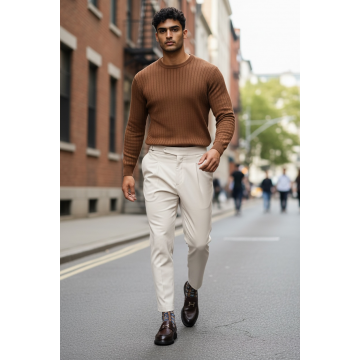 Pantaloni barbati eleganti bej S136
