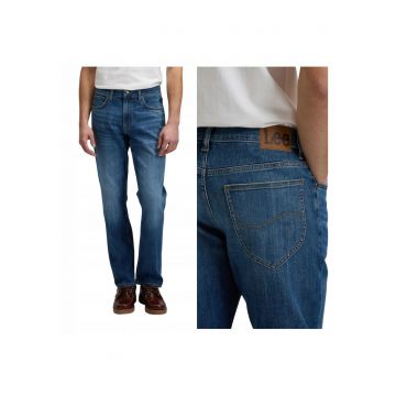Pantaloni Barbati -  Marimea 34/34 - Albastru - Daren - Croiala Straight Fit - Model Drept Regular - Talie Joasa - Fermoar